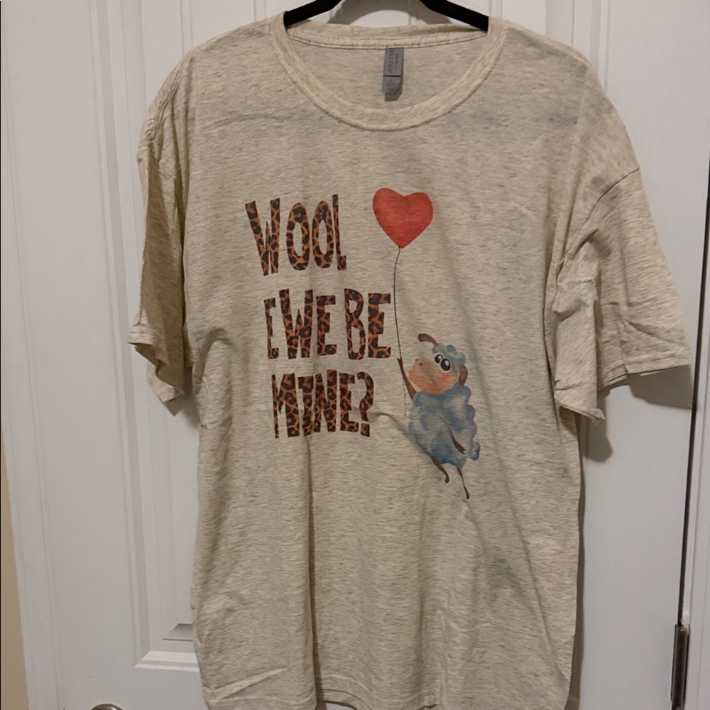 Jerzees Cream Short Sleeve Tee with Red and Blue Graphic Valentines Day